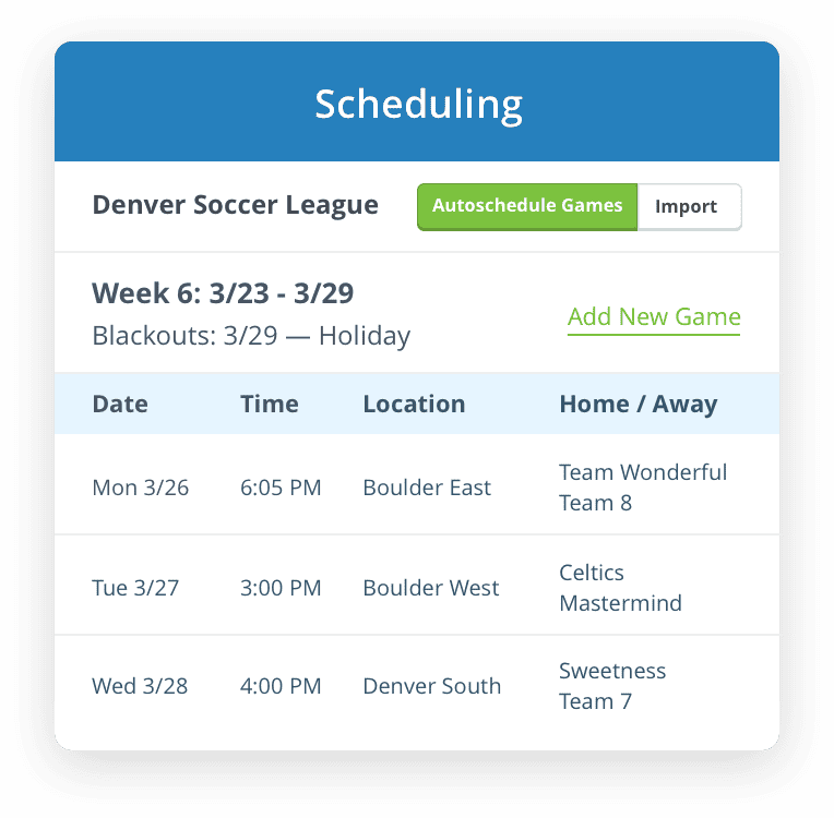 Autoschedule games and practices with TeamSnap