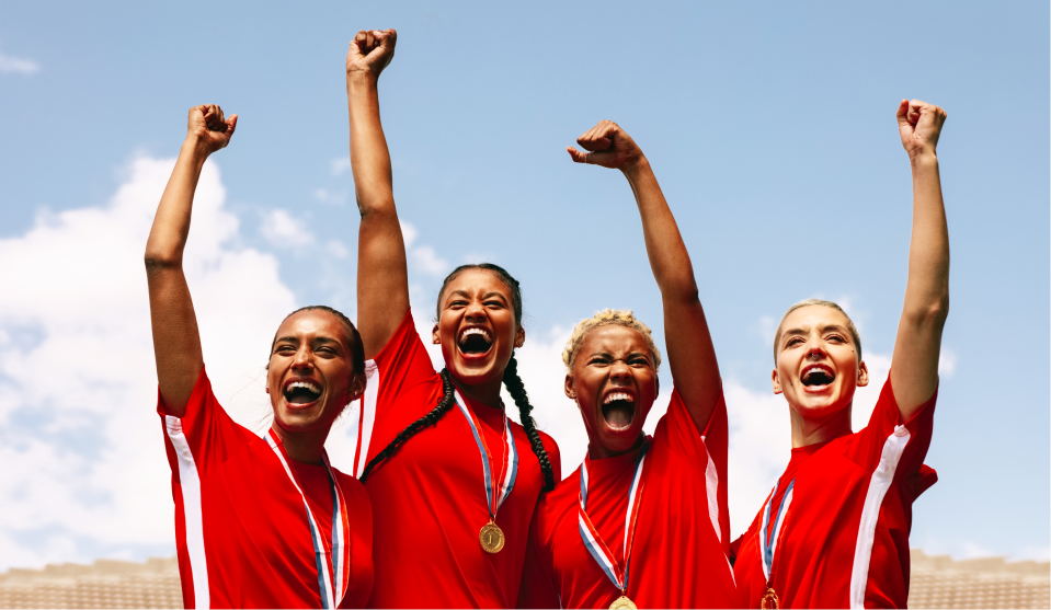 Group of players celebrating a win