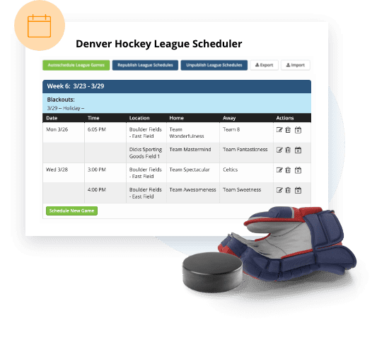 TeamSnap Club & League ice hockey scheduling feature