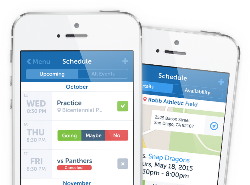 A photo of TeamSnap's phone application.