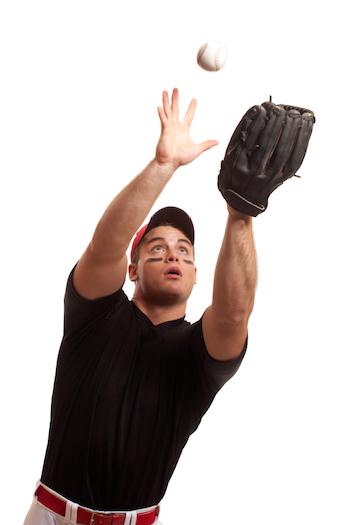 photo of baseball player catching a flyball